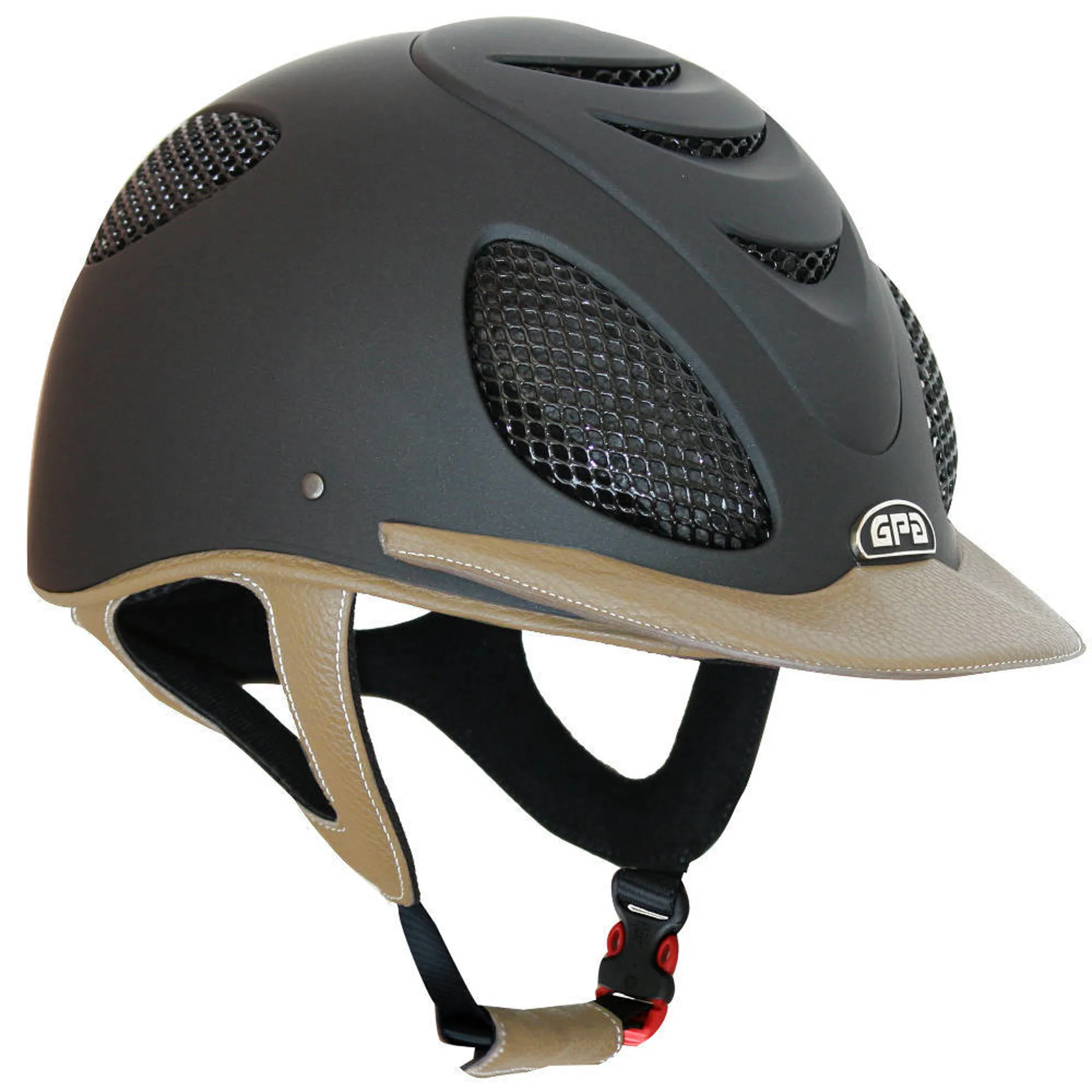 GPA Speed Air 2x Leather Riding Helmet Black Taupe gpa-speed-air-2x-leather-riding-helmet-black-taupe