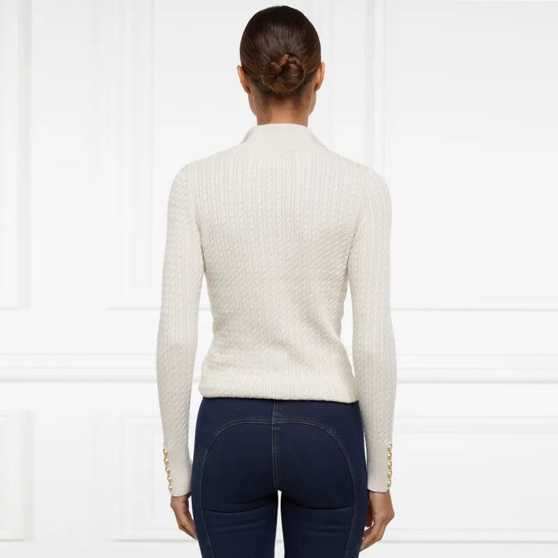 Holland Cooper Ava Half Zip Cable Knit Ladies Jumper - Almond-2