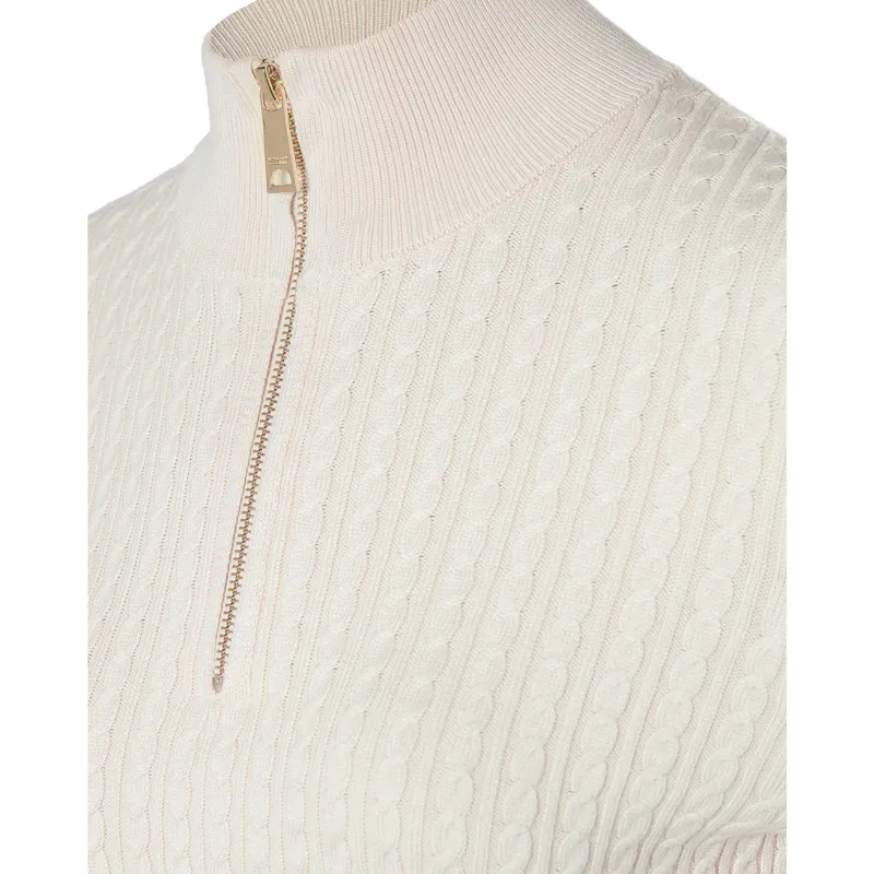 Holland Cooper Ava Half Zip Cable Knit Ladies Jumper - Almond-4