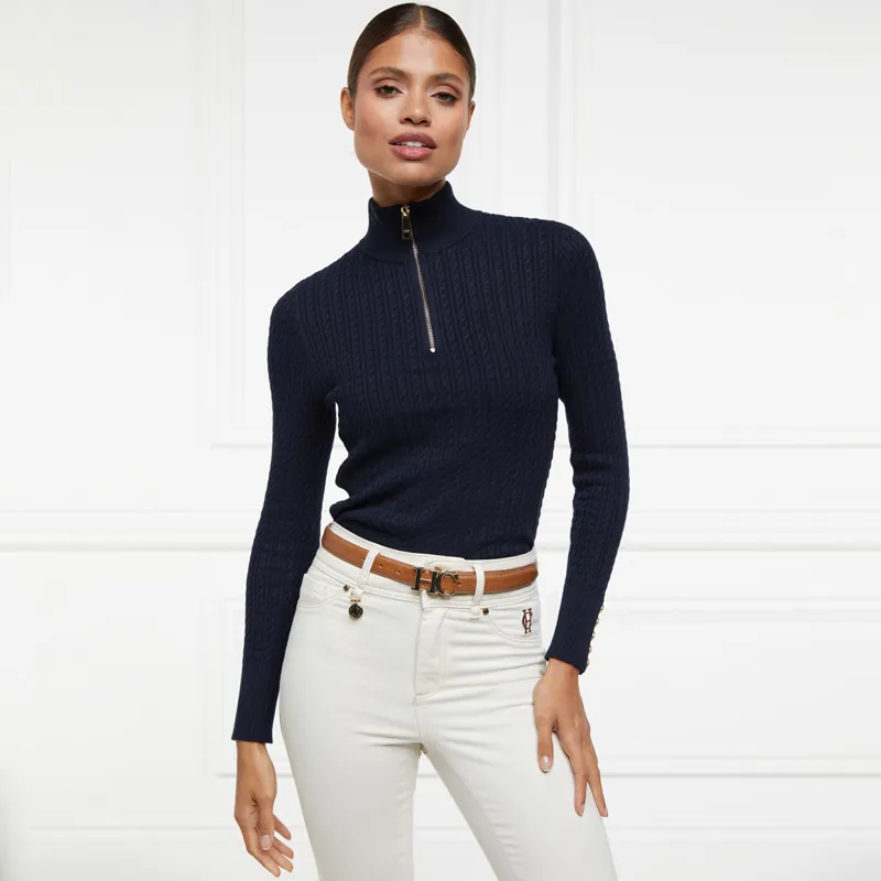 Holland Cooper Ava Half Zip Cable Knit Ladies Jumper - Ink Navy-1