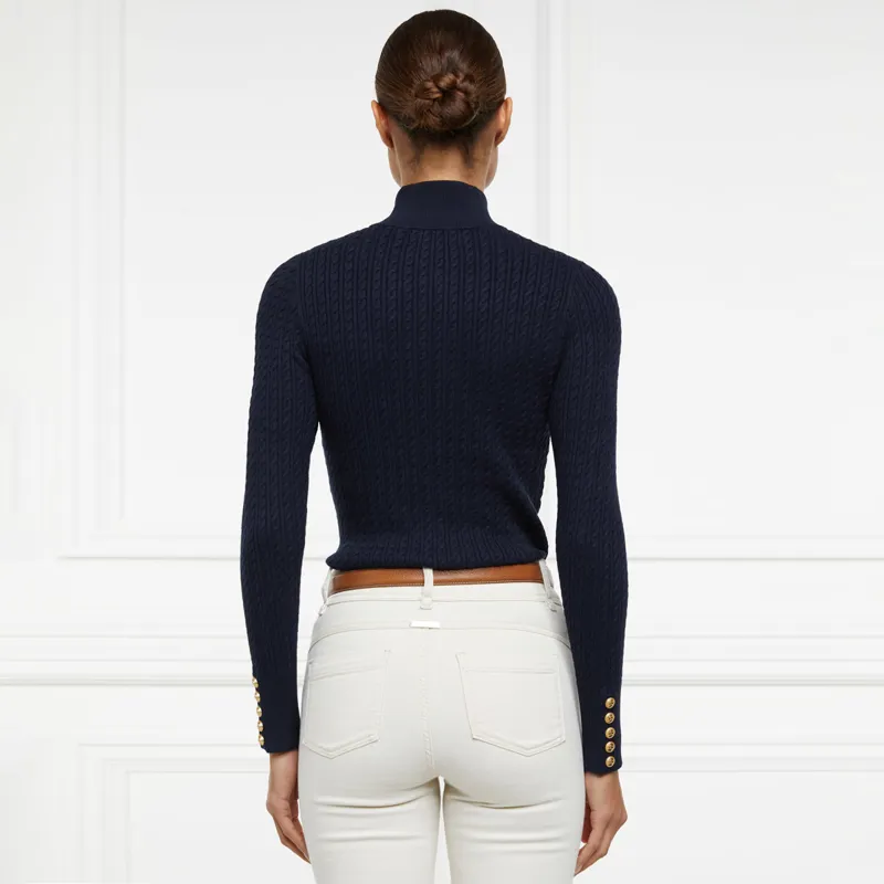 Holland Cooper Ava Half Zip Cable Knit Ladies Jumper - Ink Navy-2