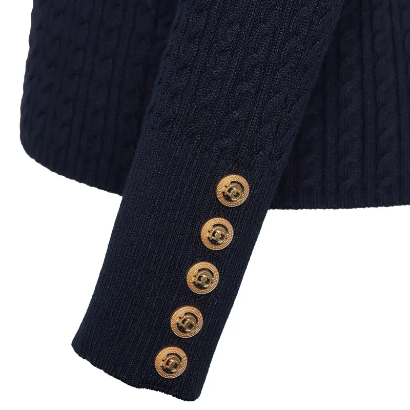 Holland Cooper Ava Half Zip Cable Knit Ladies Jumper - Ink Navy-3