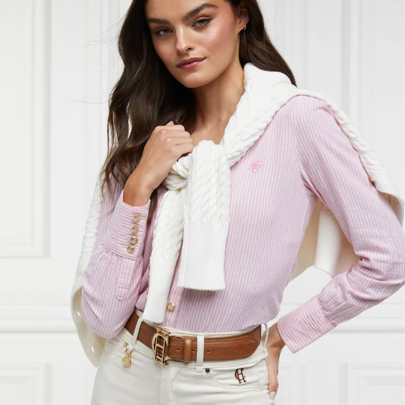 Holland Cooper Classic V-Neck Ladies Blouse - Pink Stripe-2