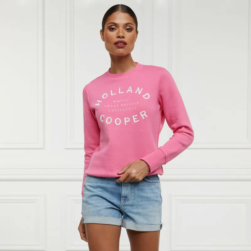 Holland Cooper Varsity Ladies Crew Pullover - Peony Pink
