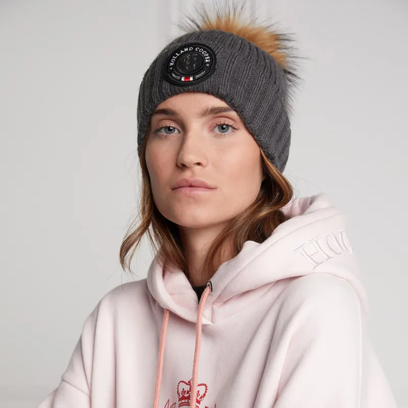 Holland Cooper Equi Knit Bobble Hat - Charcoal-1