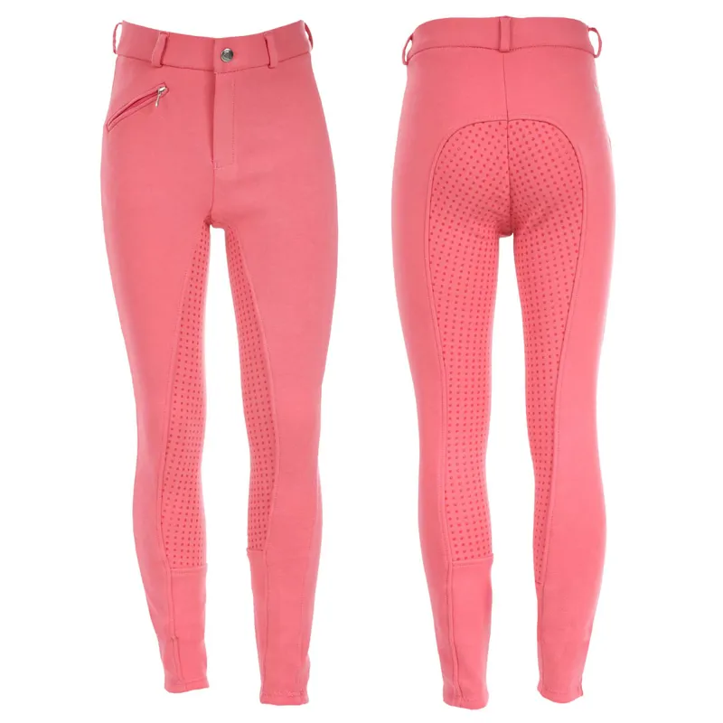 Horze Active Silicone Grip Full Seat Junior Breeches - Pink