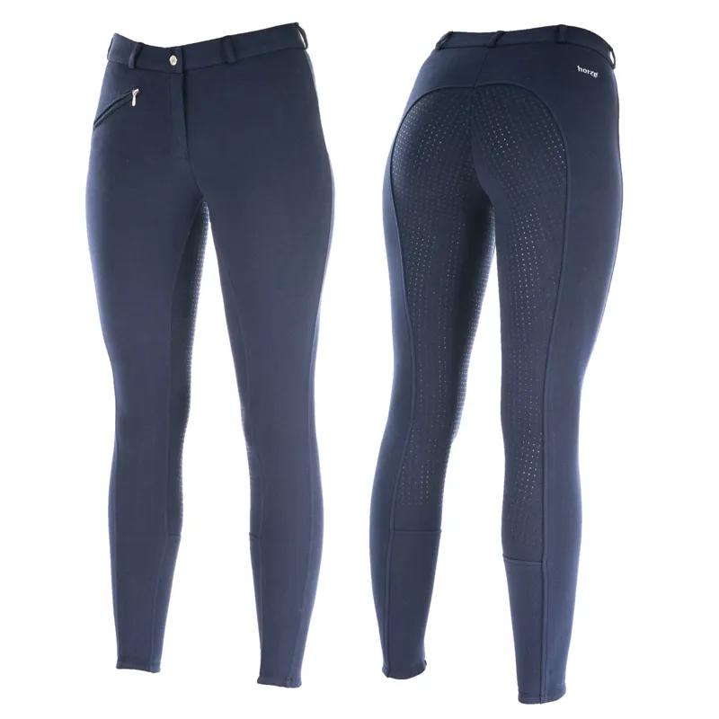 Horze Womens Active Silicone Grip Full Seat Riding Breeches With Zipper Pockets And Elastic Leg Bottom