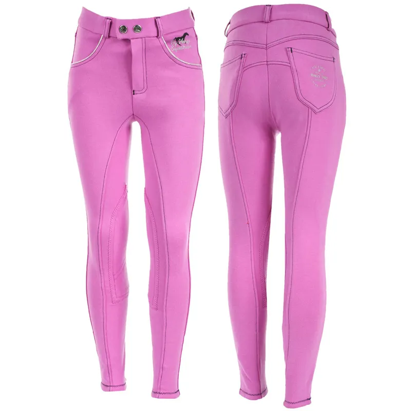 Horze Jen Junior Self Patch Breeches - Orchid Purple