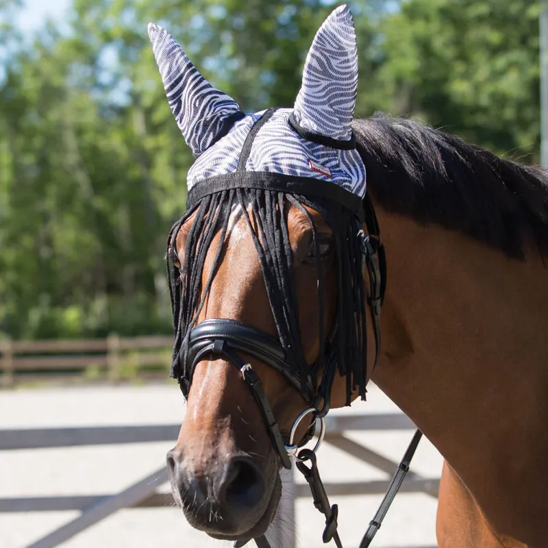 Horze Supreme Zebra Fly Mask Fringe - Zebra Print