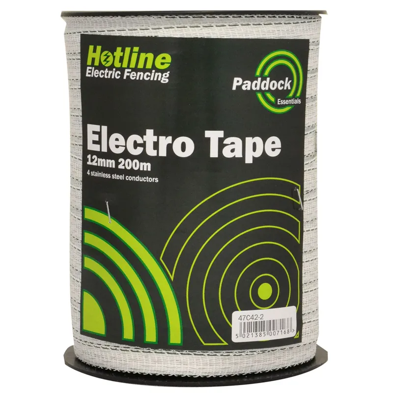 Hotline Electric Fencing 12mm x 200m Electro Tape - White