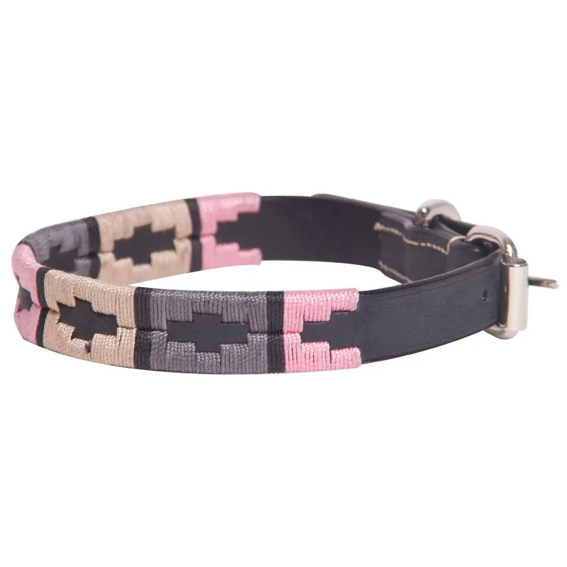 HV Polo Gaucho Leather Dog Collar Black Pink
