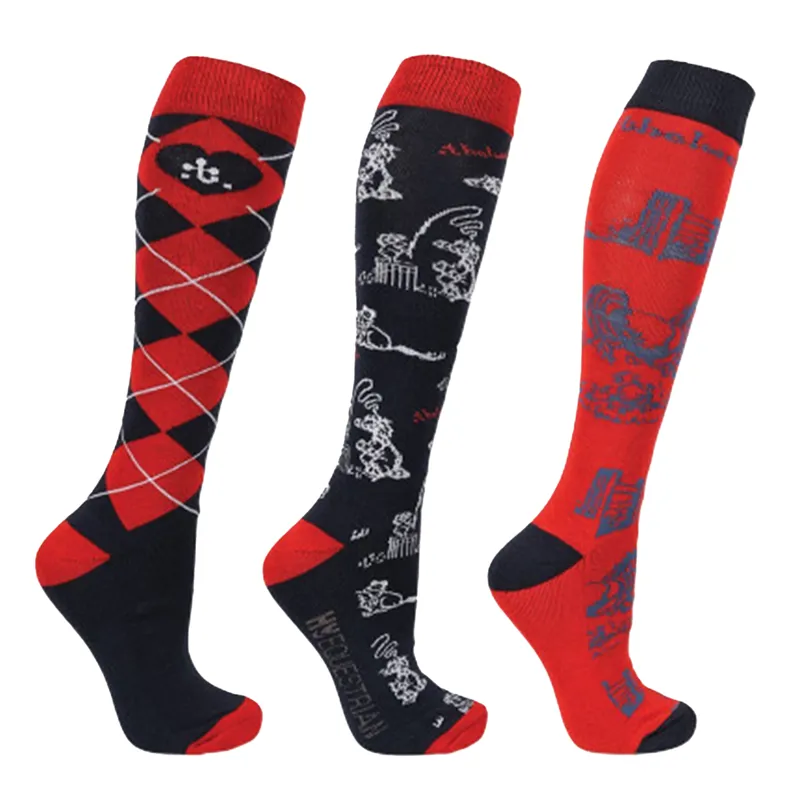 Hy Equestrian Thelwell Practice Makes Perfect Ladies Socks - Red/Navy