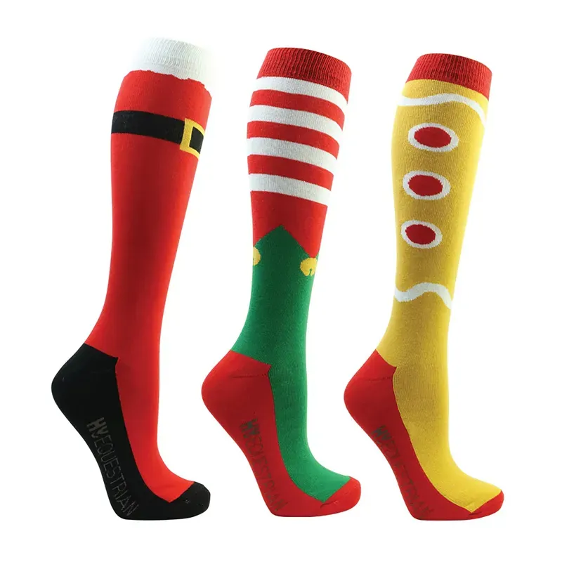 Hy Equestrian Christmas Tall Riding Socks 3 Pack - Festive Feet 