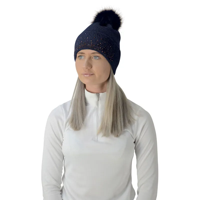 HyFASHION Alaska Diamante Bobble Hat - Navy/Rose Gold-1