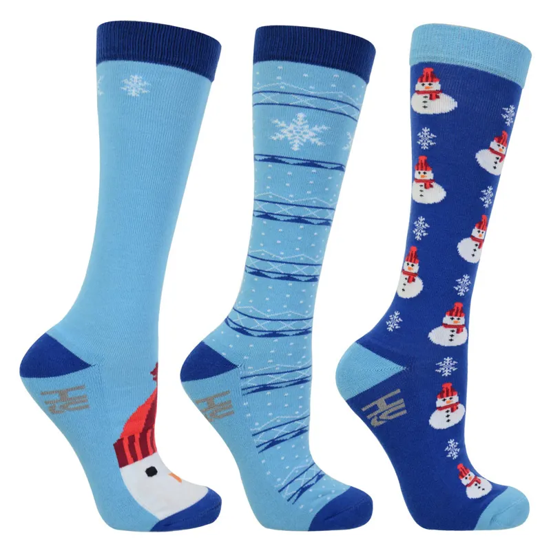 HyFASHION Christmas Unisex Socks 3 Pack - Mr Snowman/Navy/Sky