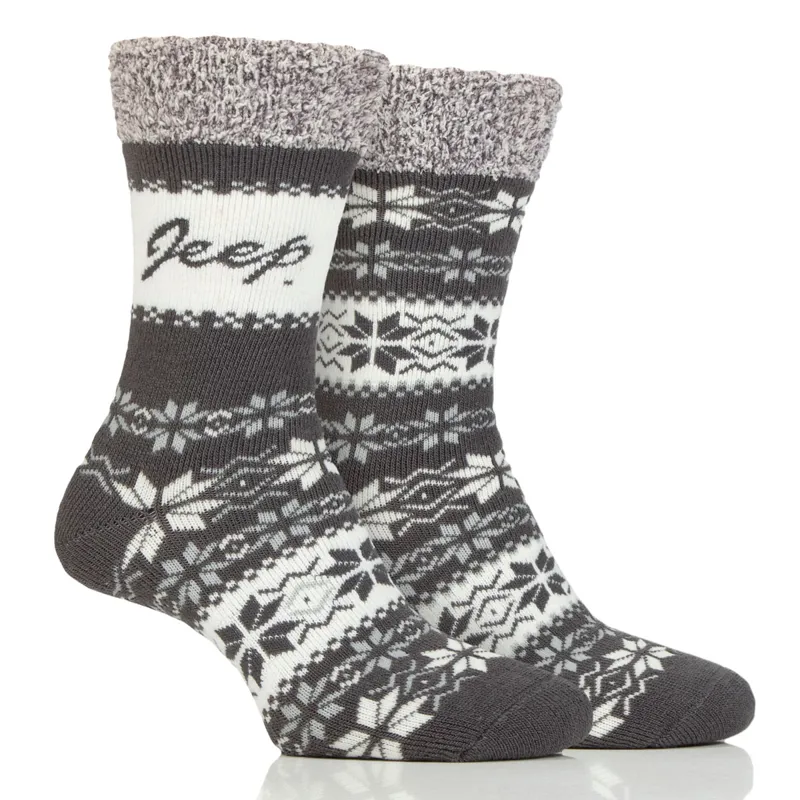 Jeep Brushed Ladies Thermal Boot Socks 2 Pack - Slate/Cream