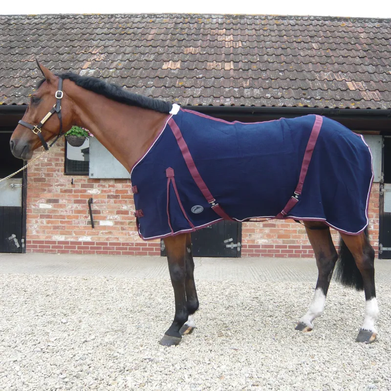 BLUE CHECK  WAFFLE RUG/ COOLER SIZES 4'9" TO 7'3" by Top Horse uk 