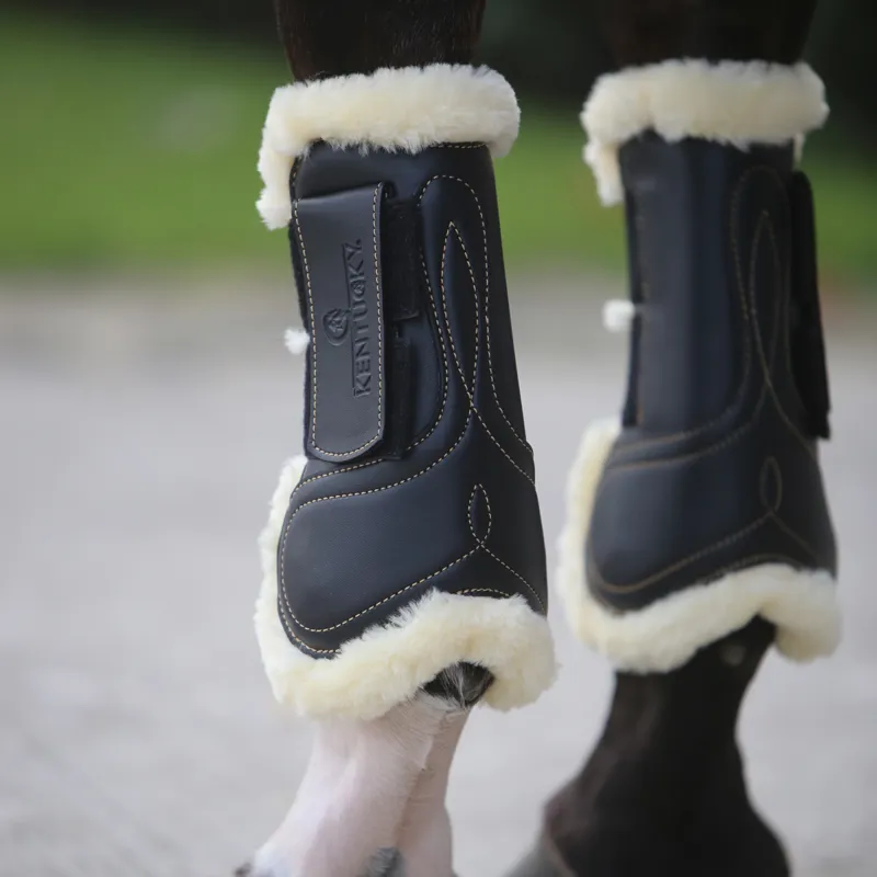 Kentucky Sheepskin Artificial Leather Velcro Tendon Boots - Black-3