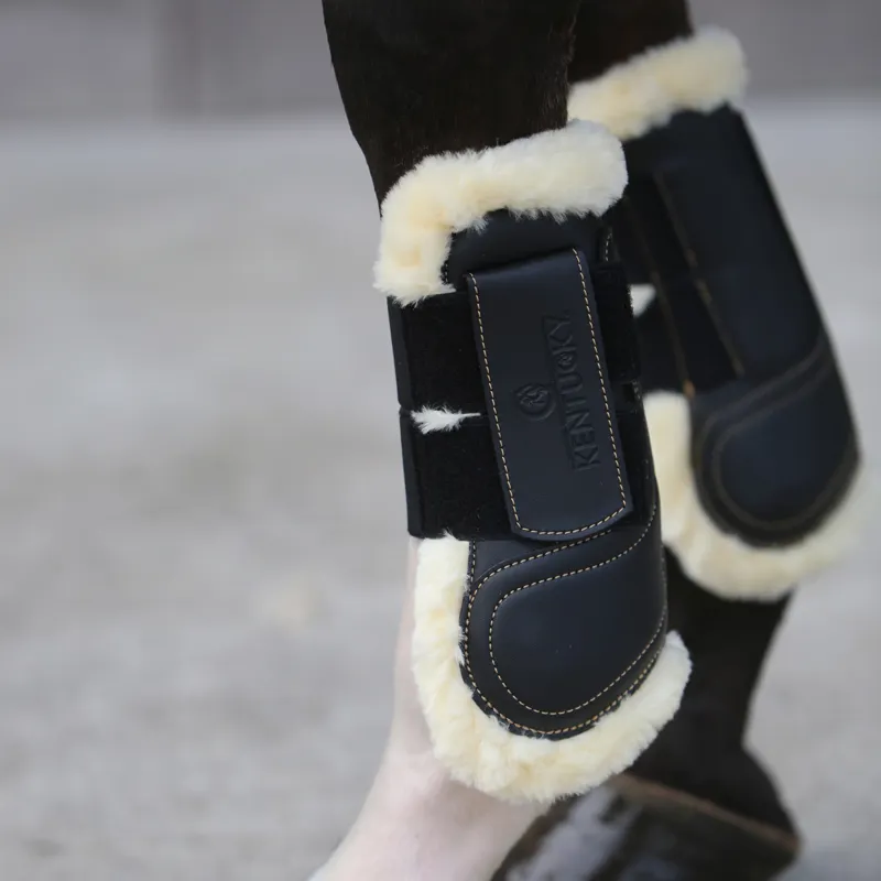 Kentucky Sheepskin Artificial Leather Velcro Tendon Boots - Black-4