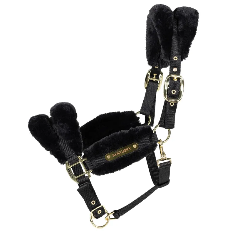 Kentucky Soft Nylon Sheepskin Headcollar - Black-1