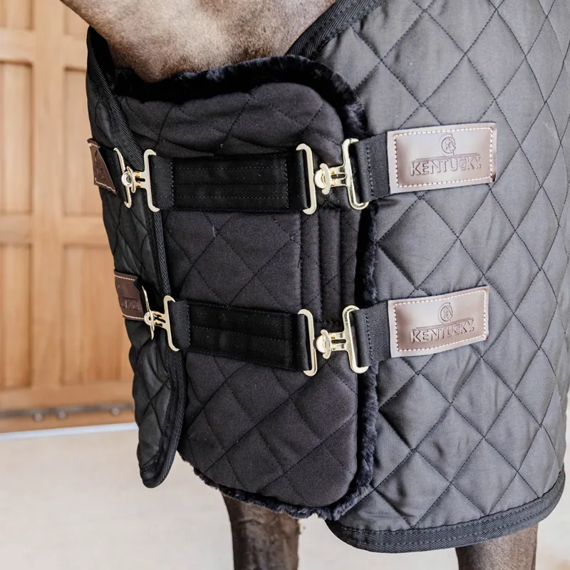 Kentucky Double Buckle Quilted Faux Fur Chest Expander - Black-1