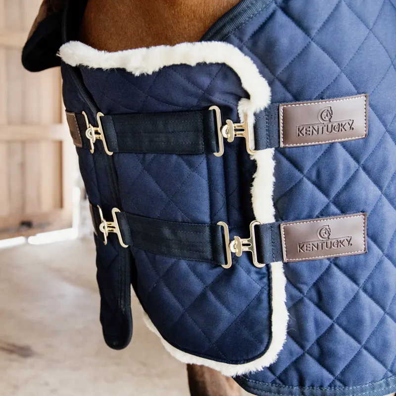 Kentucky Double Buckle Quilted Faux Fur Chest Expander - Navy-1