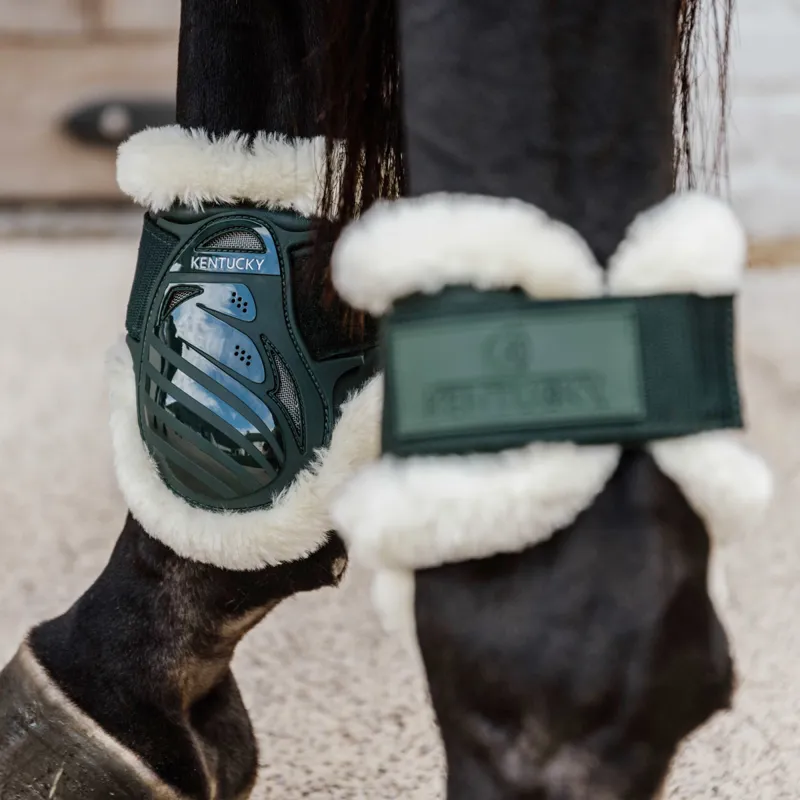 Kentucky Young Horse Vegan Sheepskin Fetlock Boots - Dark Green-1