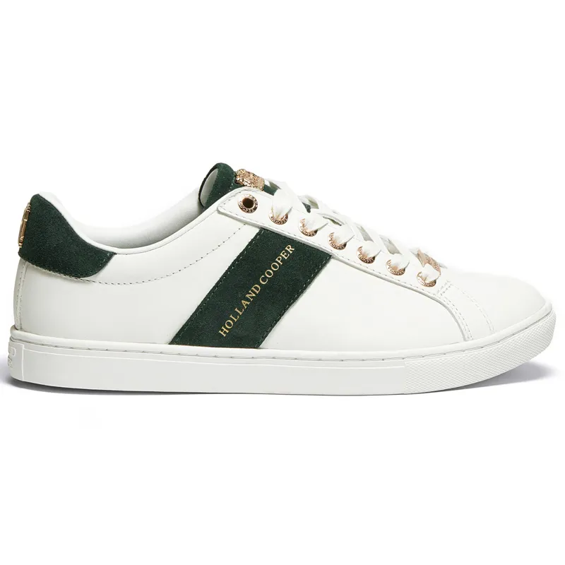 Holland Cooper Knightsbridge Ladies Court Trainers - White/Green-1