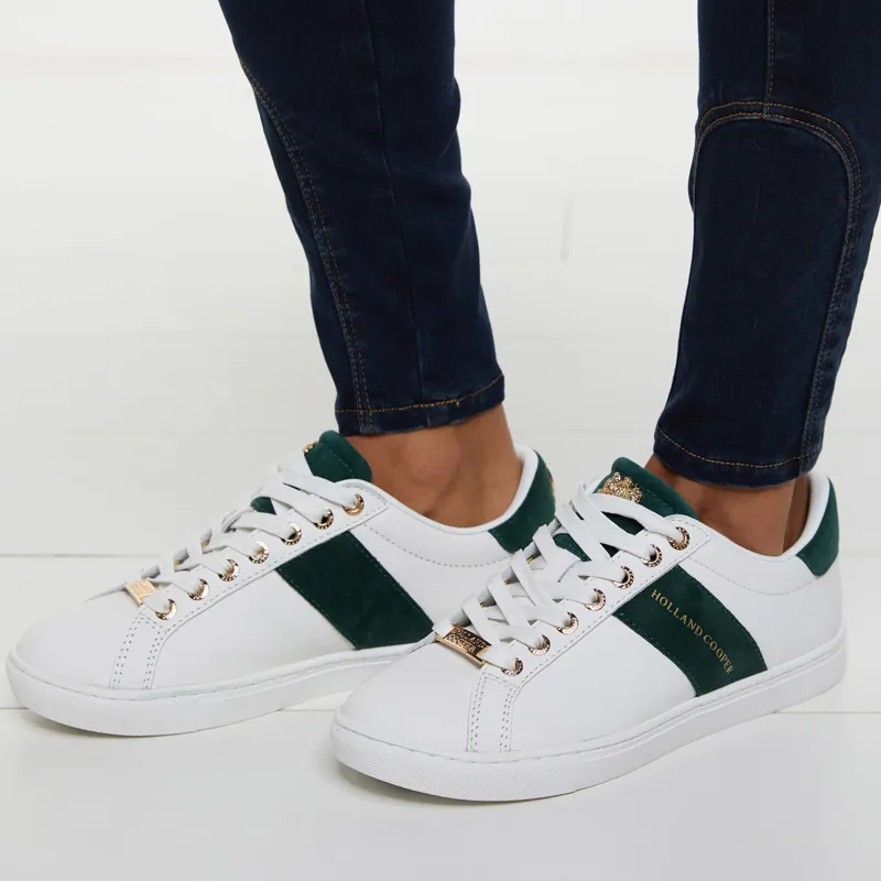 Holland Cooper Knightsbridge Ladies Court Trainers - White/Green-4