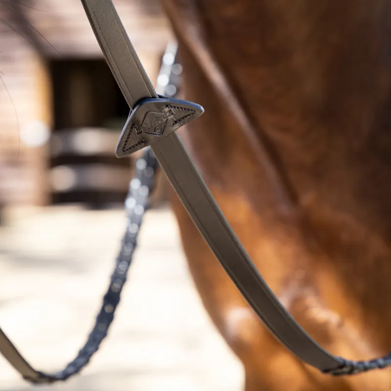 LeMieux Leather Laced Reins - Black/Silver-3