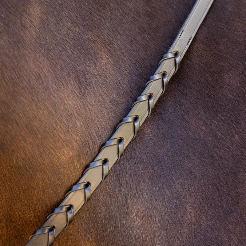 LeMieux Leather Laced Reins - Black/Silver-2