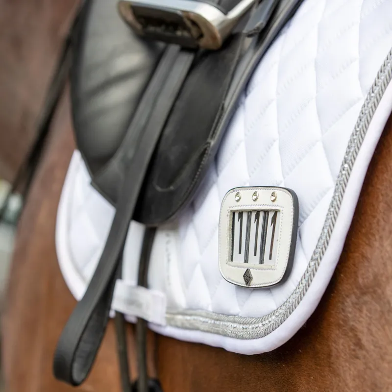 LeMieux Hamag Patent Leather Saddle Pad Number Holder Whit Redpost Equestrian