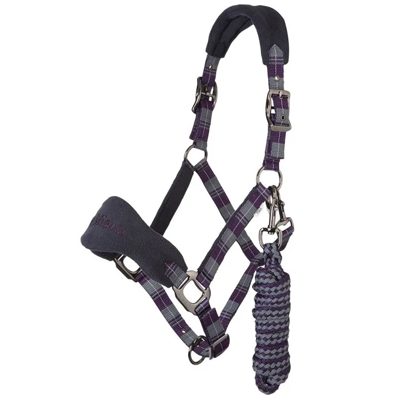LeMieux Signature Headcollar and Leadrope Set - Purple/Grey