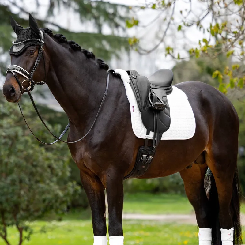LeMieux Merino+ Half Lined Suede Dressage Square - White/White-2