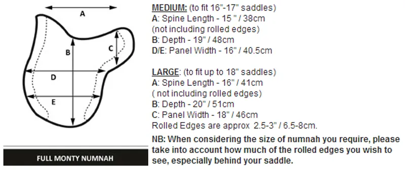 LeMieux Full Monty Lambskin Jumping/GP Numnah Size Guide