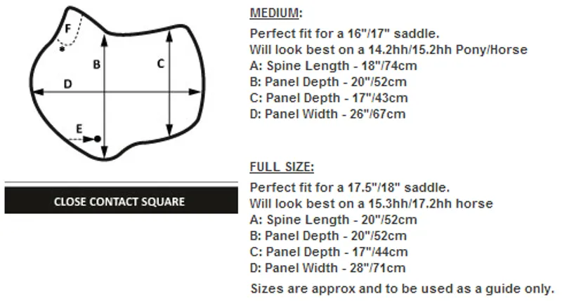 LeMieux ProSport Close Contact Plain Square Size Guide