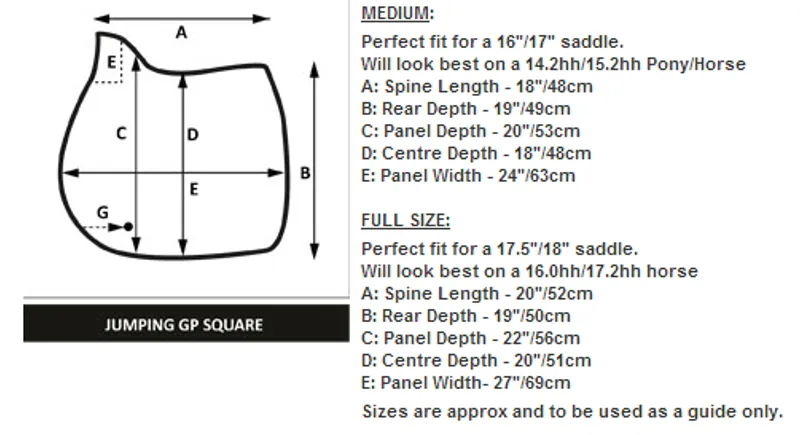 LeMieux ProSport GP/Jump Square Size Guide