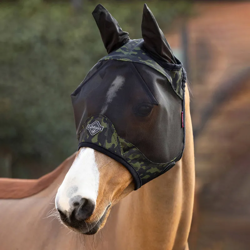 LeMieux VisorTek Half Fly Mask with Ears Camo Green