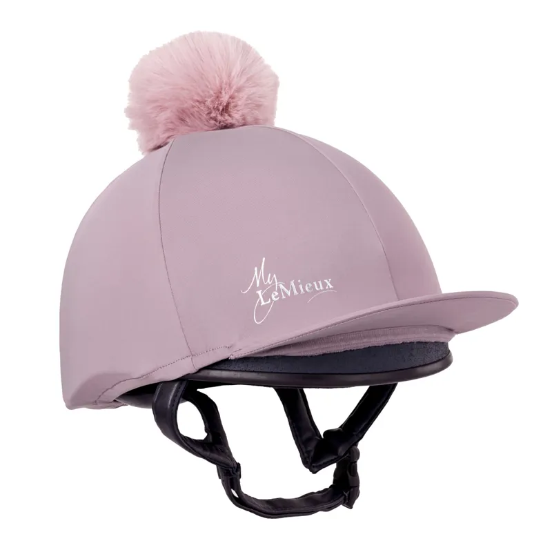 Lycra Riding Hat Silk skull cap cover LILAC with Extra Large Faux Fur Pompom 