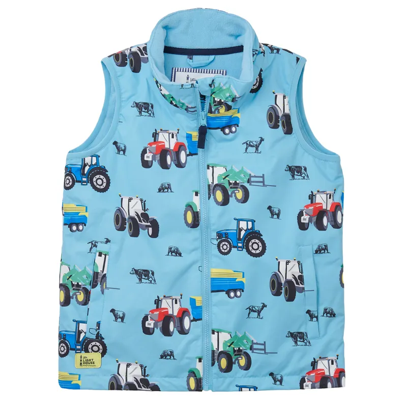 Lighthouse Alex Junior Boys Waterproof Gilet - Blue Tractor Print