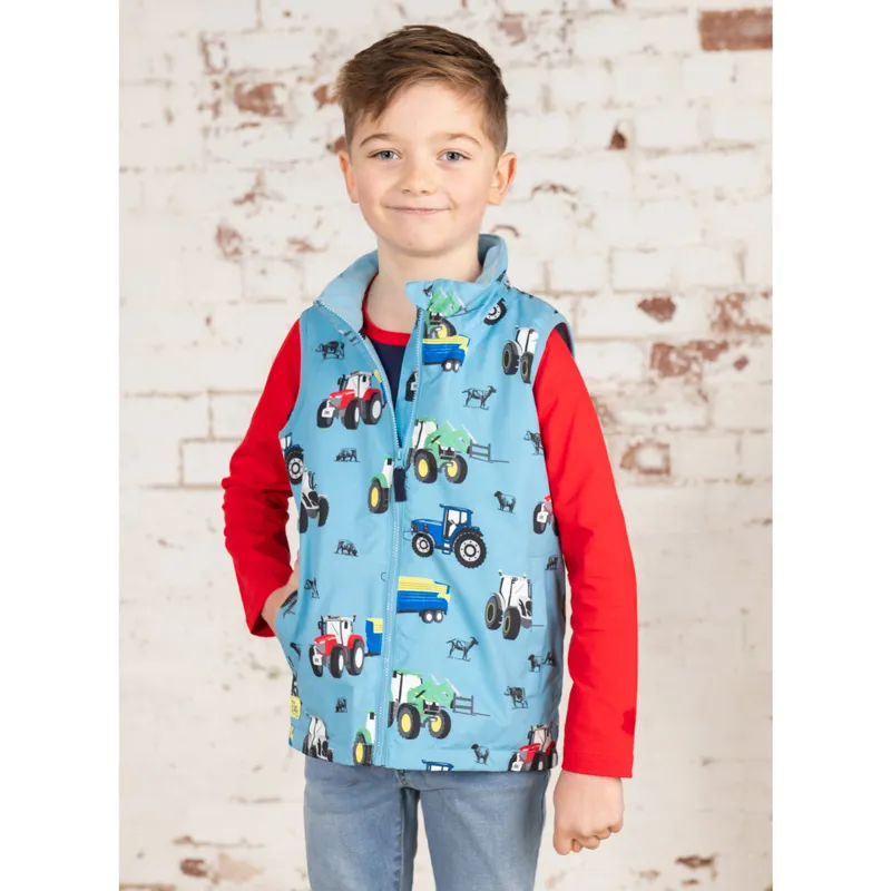 Lighthouse Alex Junior Boys Waterproof Gilet - Blue Tractor Print-3