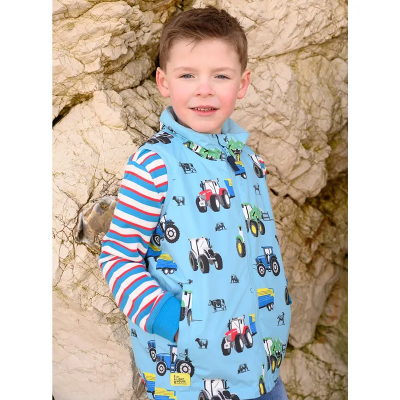 Lighthouse Alex Junior Boys Waterproof Gilet - Blue Tractor Print-6