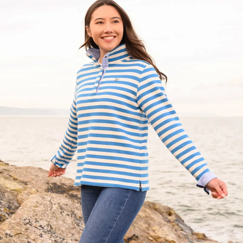 Lighthouse Haven Ladies Sweater - Azure Blue Stripe-2