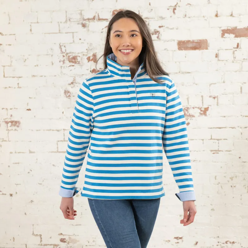 Lighthouse Haven Ladies Sweater - Azure Blue Stripe-3