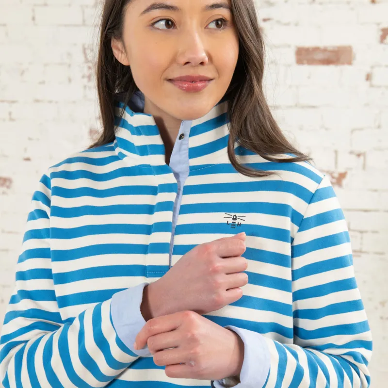 Lighthouse Haven Ladies Sweater - Azure Blue Stripe-4