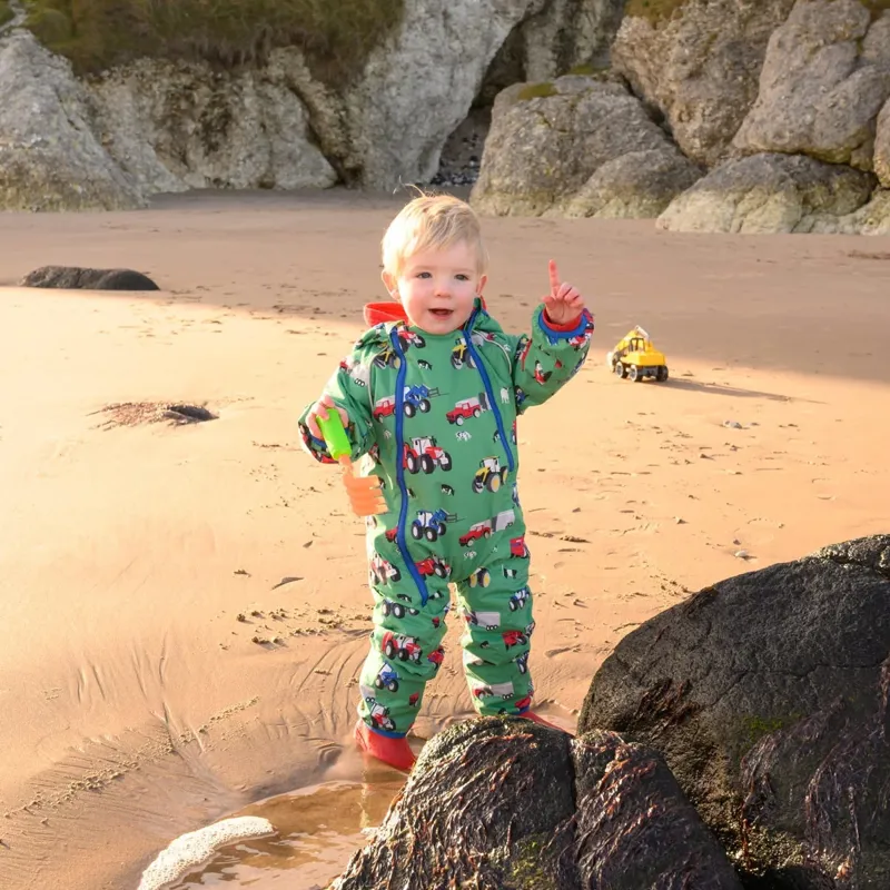 Lighthouse Jude Junior Boys Waterproof Puddlesuit - Peagreen Tractor-4