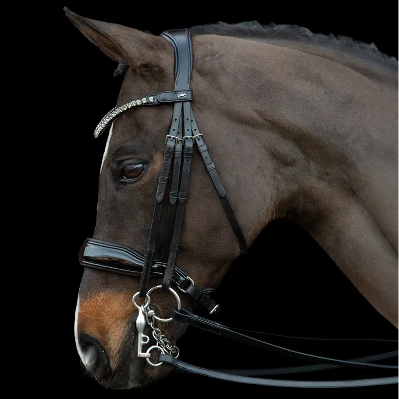 Schockemohle Milazzo Double Bridle - Black/Patent/Silver-1