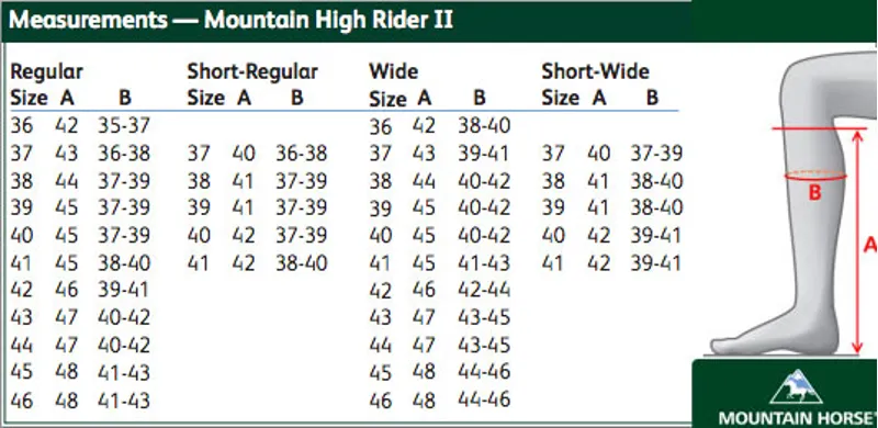 Mountain Horse High Rider Boots Size Chart