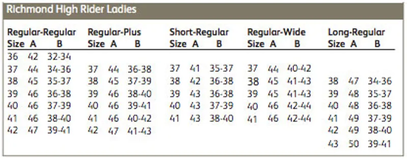 Mountain Horse Boots Size Chart