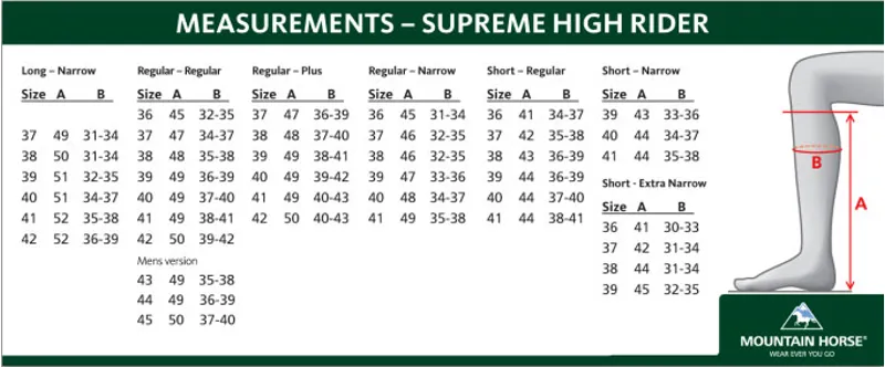 Mountain Horse Supreme High Rider Size Chart